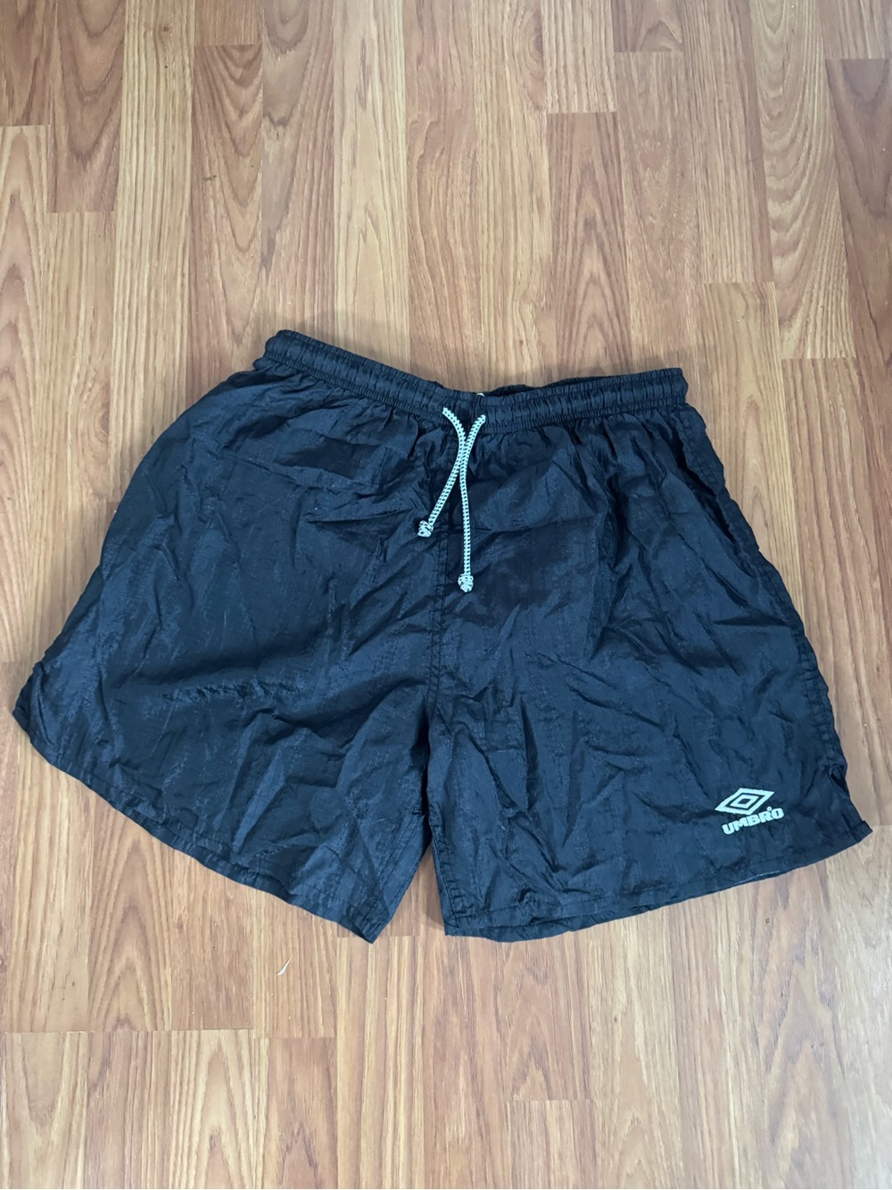 Umbro Black Elastic Waist Athletic Shorts with Blue Logo Tag